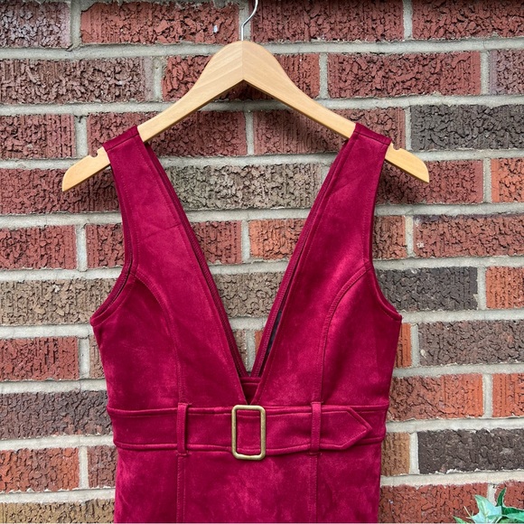 Forever 21 Burgundy Faux Suede Pinafore Bodycon Dress - Picture 2 of 4
